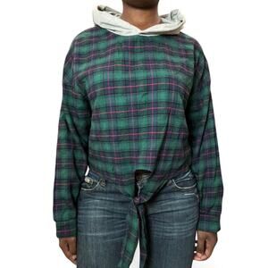 Green & Plaid Sweatshirt Hoodie, Large